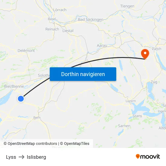 Lyss to Islisberg map