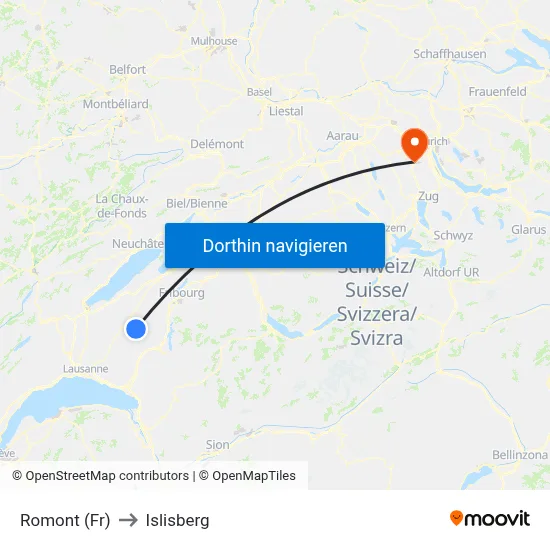 Romont (Fr) to Islisberg map