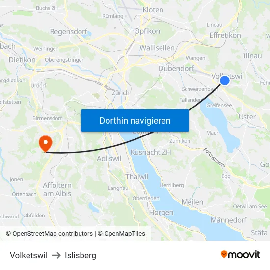 Volketswil to Islisberg map