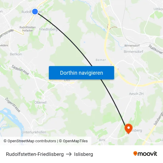 Rudolfstetten-Friedlisberg to Islisberg map