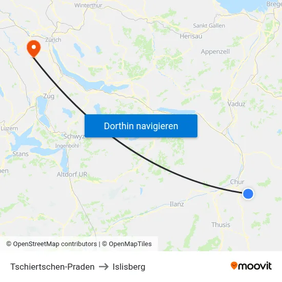 Tschiertschen-Praden to Islisberg map