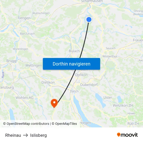 Rheinau to Islisberg map