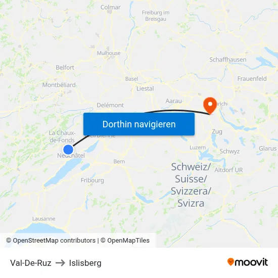Val-De-Ruz to Islisberg map