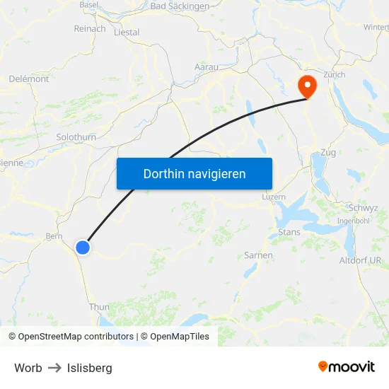 Worb to Islisberg map