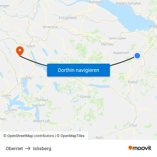 Oberriet to Islisberg map