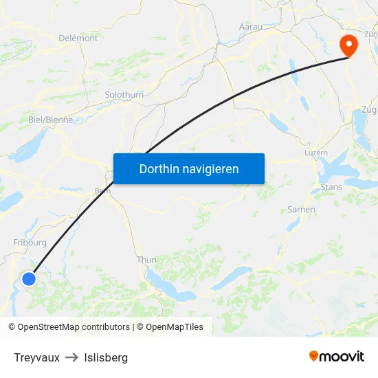 Treyvaux to Islisberg map