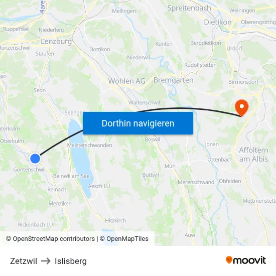 Zetzwil to Islisberg map