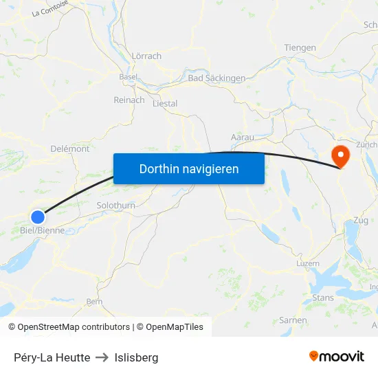 Péry-La Heutte to Islisberg map