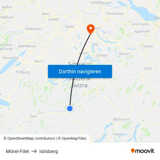 Mörel-Filet to Islisberg map