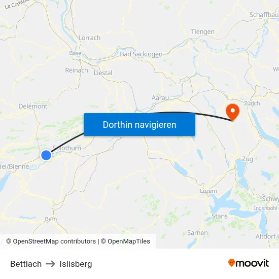 Bettlach to Islisberg map