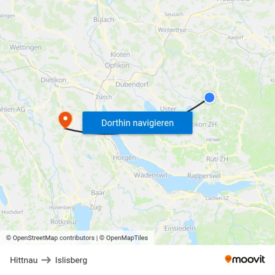 Hittnau to Islisberg map