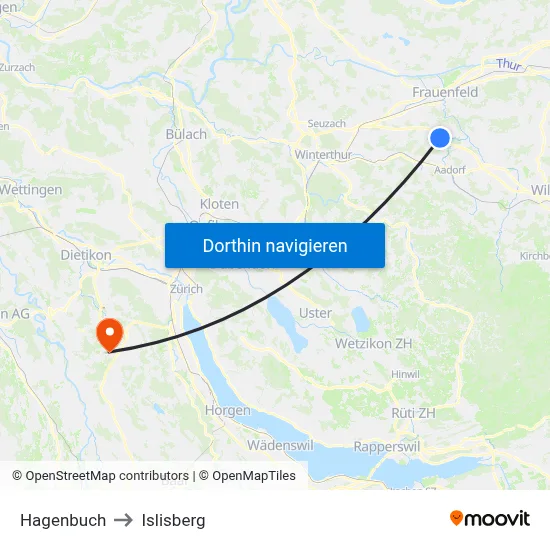Hagenbuch to Islisberg map