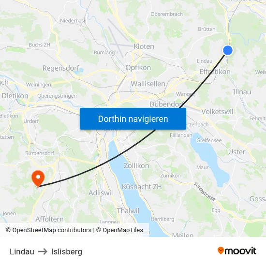 Lindau to Islisberg map