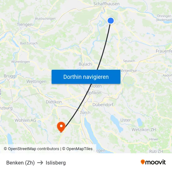 Benken (Zh) to Islisberg map