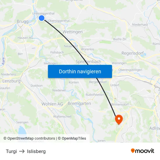 Turgi to Islisberg map
