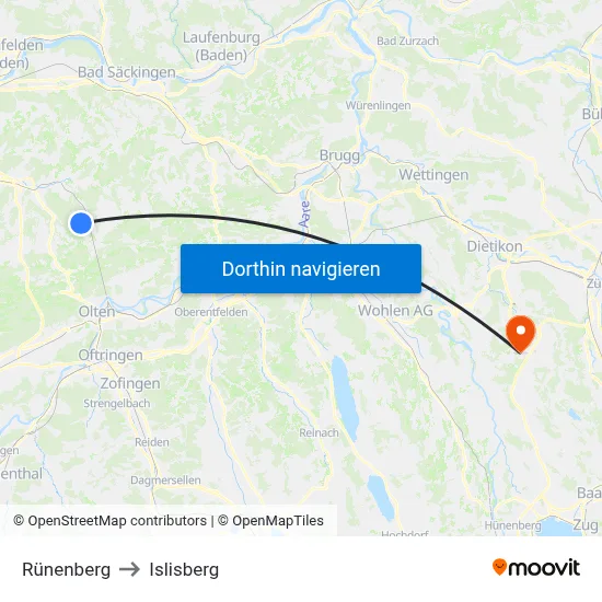 Rünenberg to Islisberg map