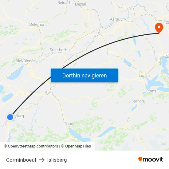 Corminboeuf to Islisberg map