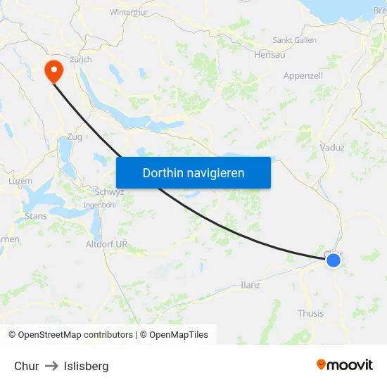 Chur to Islisberg map