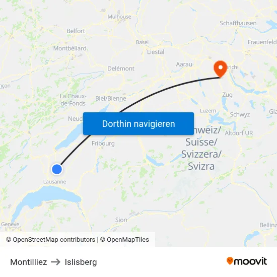 Montilliez to Islisberg map
