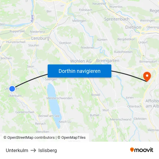 Unterkulm to Islisberg map