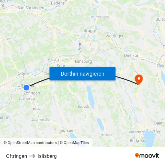 Oftringen to Islisberg map