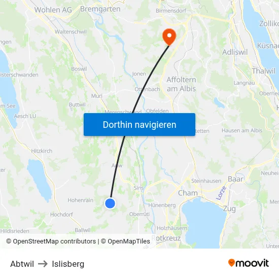 Abtwil to Islisberg map