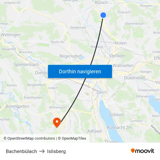 Bachenbülach to Islisberg map