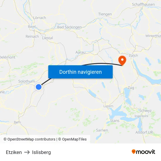 Etziken to Islisberg map
