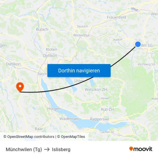 Münchwilen (Tg) to Islisberg map