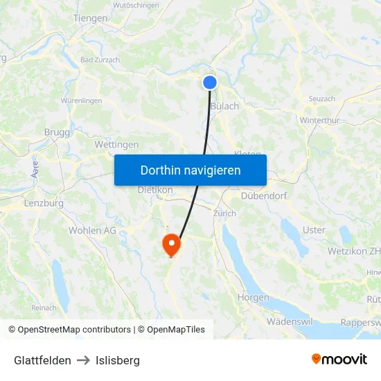 Glattfelden to Islisberg map