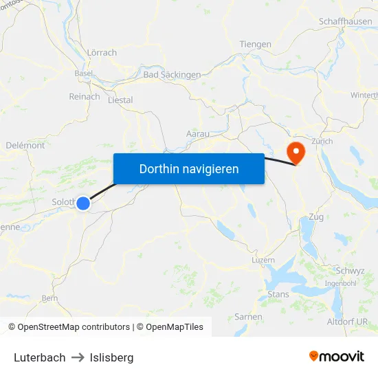 Luterbach to Islisberg map
