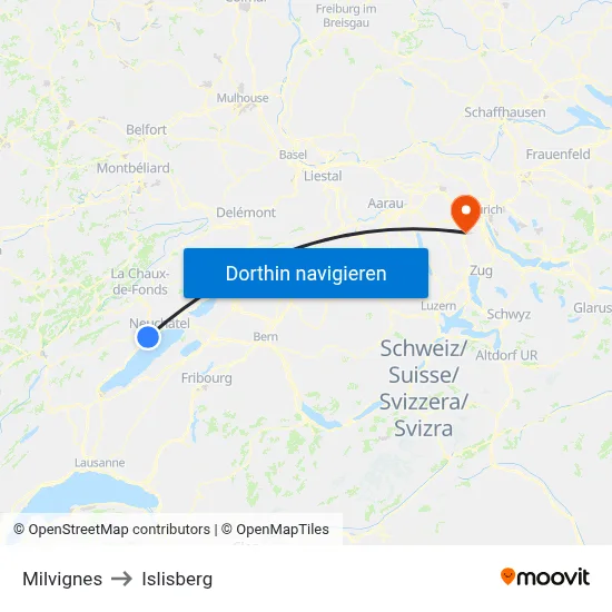 Milvignes to Islisberg map
