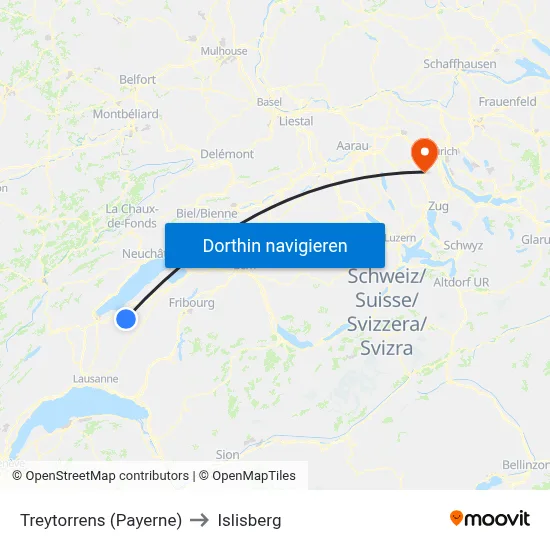 Treytorrens (Payerne) to Islisberg map