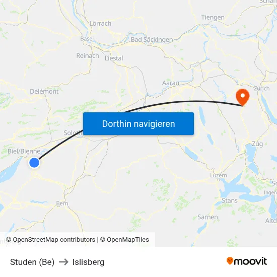 Studen (Be) to Islisberg map