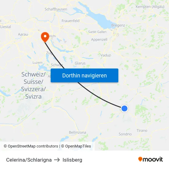 Celerina/Schlarigna to Islisberg map