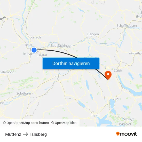 Muttenz to Islisberg map