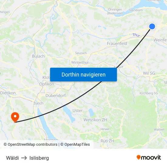 Wäldi to Islisberg map