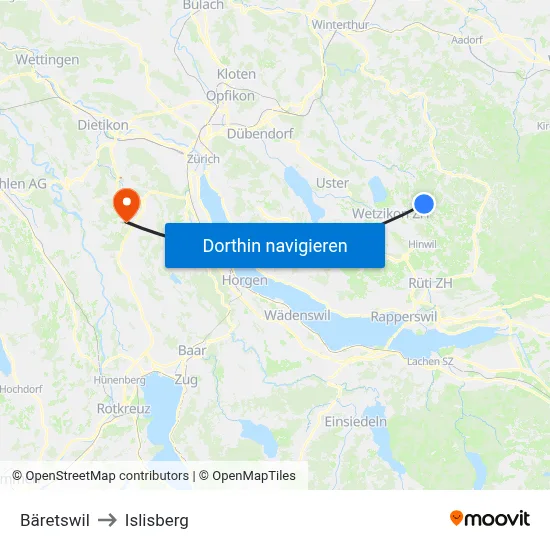 Bäretswil to Islisberg map