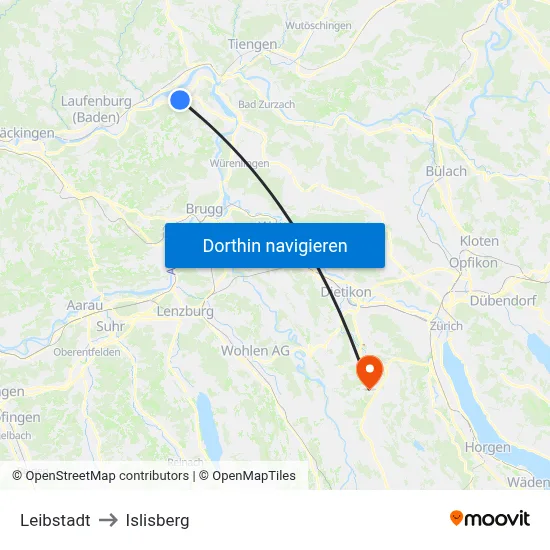 Leibstadt to Islisberg map