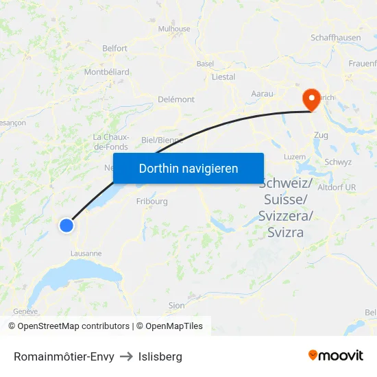 Romainmôtier-Envy to Islisberg map