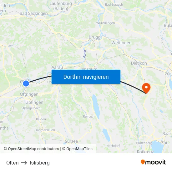 Olten to Islisberg map
