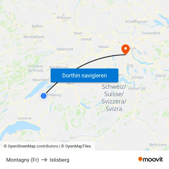 Montagny (Fr) to Islisberg map