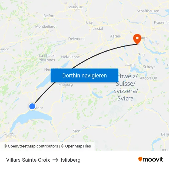 Villars-Sainte-Croix to Islisberg map