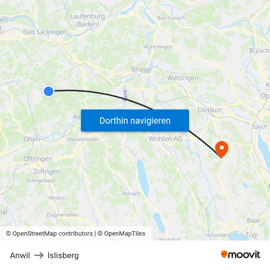 Anwil to Islisberg map