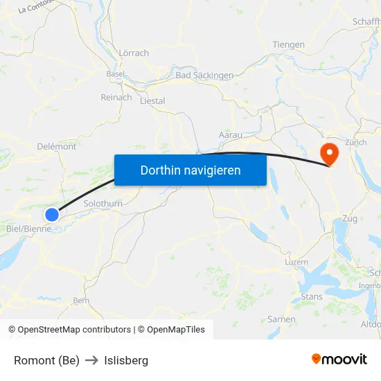 Romont (Be) to Islisberg map
