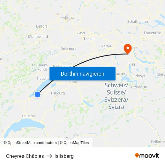 Cheyres-Châbles to Islisberg map