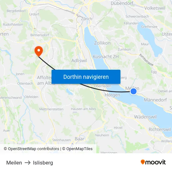 Meilen to Islisberg map