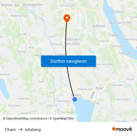 Cham to Islisberg map