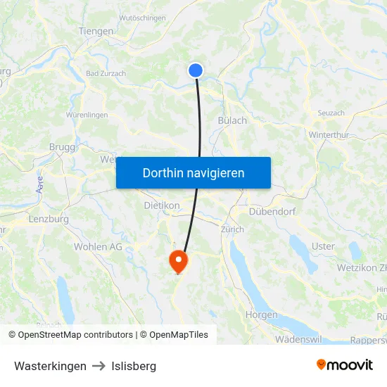 Wasterkingen to Islisberg map