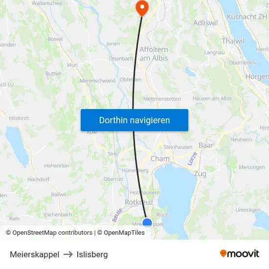Meierskappel to Islisberg map